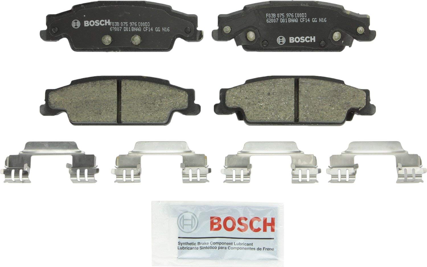 Bosch BC922 QuietCast Premium Ceramic Disc Brake Pad Set For Cadillac: 2003-2007 CTS, 2005-2011 STS; Pontiac: 2005-2008 Grand Prix; Rear