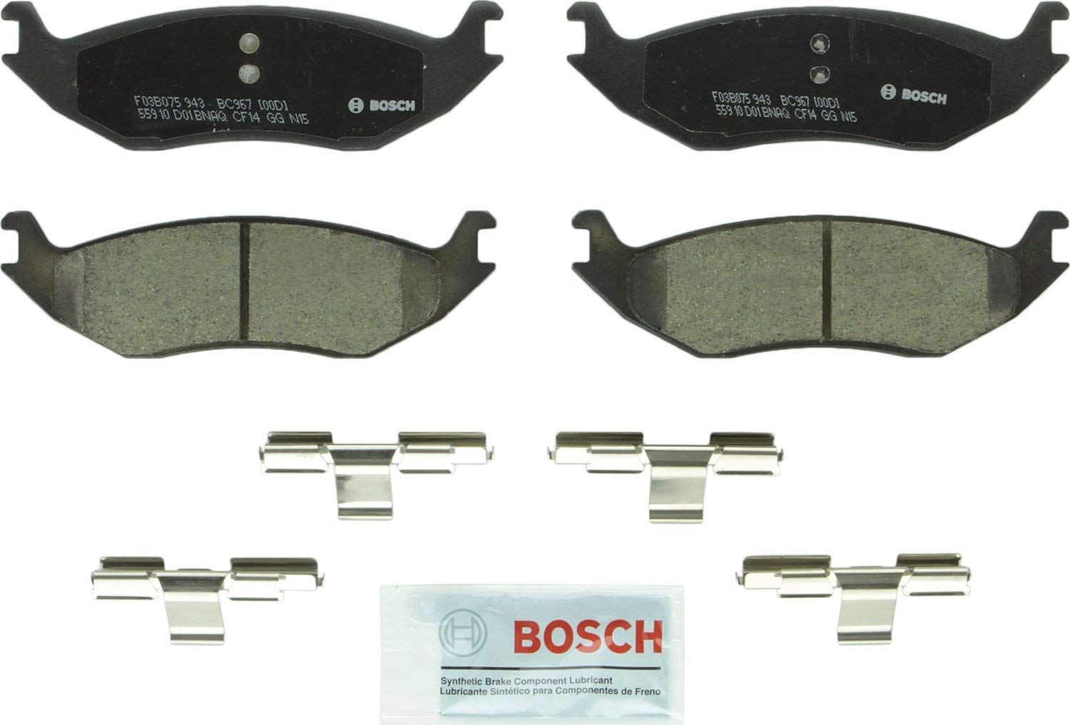 Bosch BC967 QuietCast Premium Ceramic Disc Brake Pad Set For: Chrysler Aspen; Dodge Ram 1500, Durango, Ram 1500 Van; Ram 1500, Rear