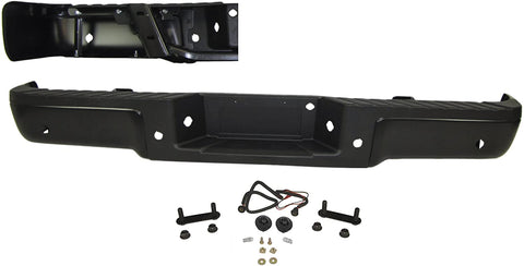 For 2009-2014 F-150 Styleside W/O Tow Package Rear Bumper Black Full Assy (With Ends, Hitch Bar, Pad Brackets, License Lamp & Harness) With Sensor Hole FO1103167