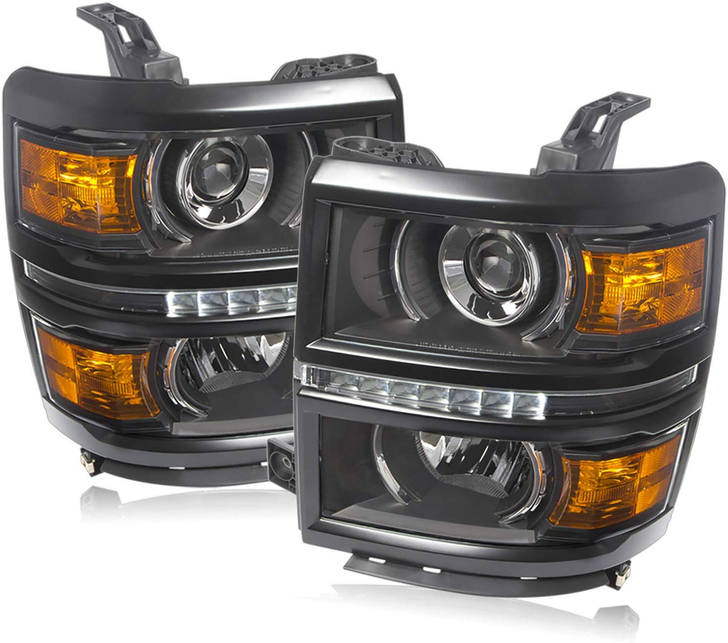 For 14-16 Chevy Silverado 1500 LED Projector Black Len Pair Headlights Headlamps Reflector