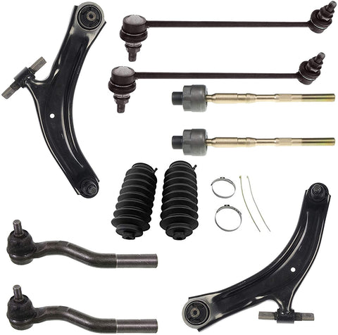 Detroit Axle - 10PC Front Lower Control Arms, Sway Bars Inner Oute Tie Rods w/Boot for 2008 2009 2010 2011 2012 2013 Nissan Rogue - [2014-2015 Rogue Select]