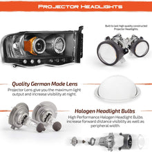 For 2002-2005 Dodge Ram 1500 | 2003-2005 Ram 2500 3500 Black Dual Halo Projector Headlights Pair Set