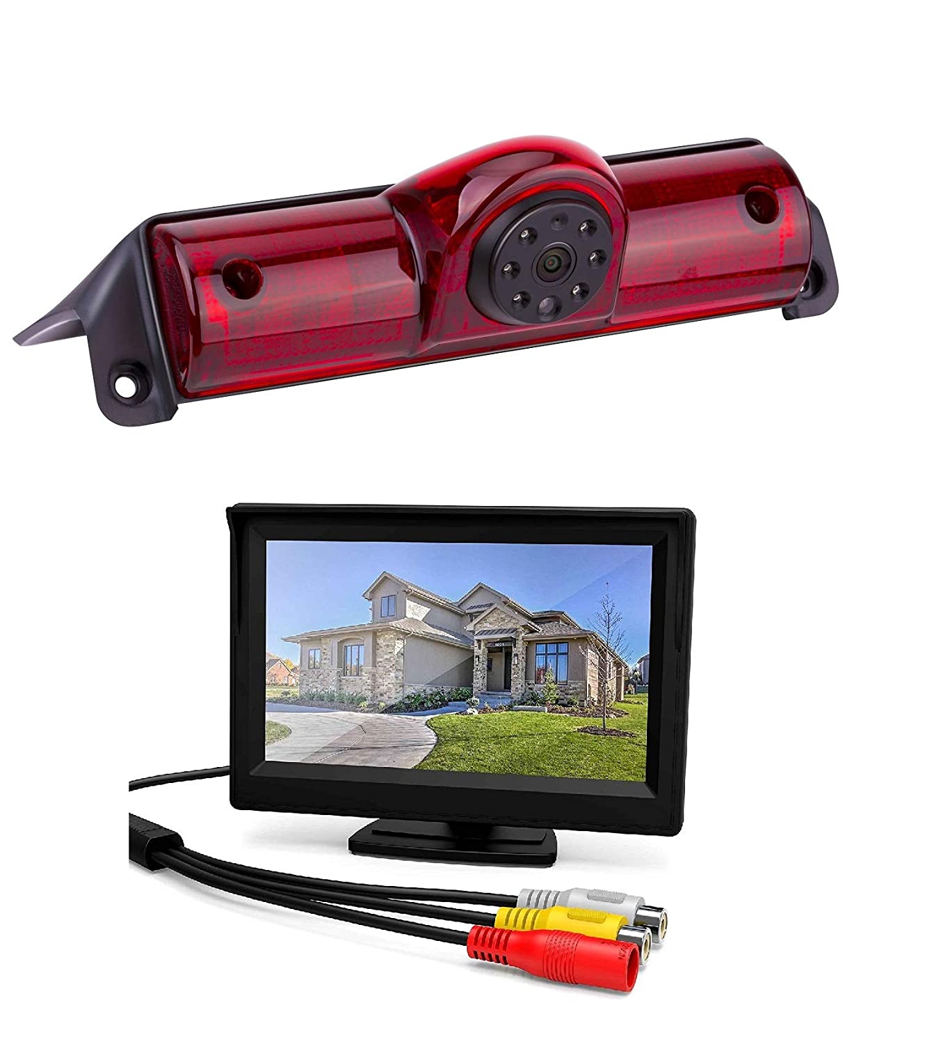 HD 720p Third Roof top mount brake lamp camera Brake Light Rear View Backup Camera +4.3 inch TFT Monitor Display Kit for Transporter Express/GMC SAVANA 2005-2019 Explorer Vans Express Kit