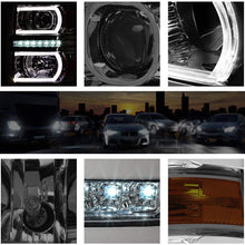U-Strip LED DRL Projector Headlight Assembly Compatible with Chevy Silverado 14-15 Headlamps with Amber Corner Smoked