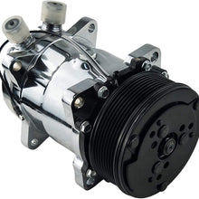 ACTECmax Universal A/C Chrome Compressor with Silver PV8 Clutch Sanden 508 5H14 R134A Serpentine Belt