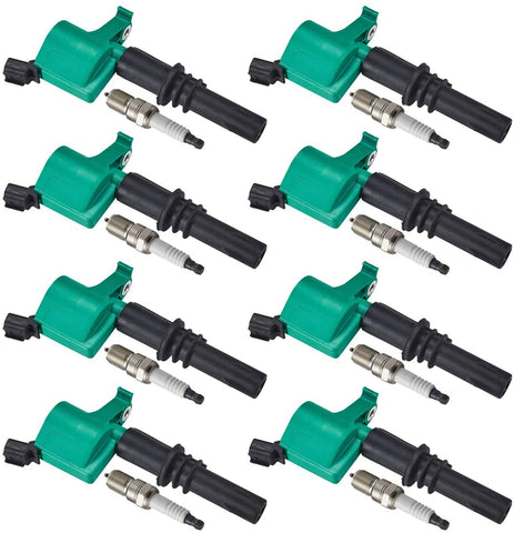 ENA Platinum Spark Plugs and Professional Ignition Coils Set of 8 compatible with 2005-2008 Ford F150 F-150 Expedition F-250 Super Duty F-350 Super Duty 5.4L V8 FD508 SP515