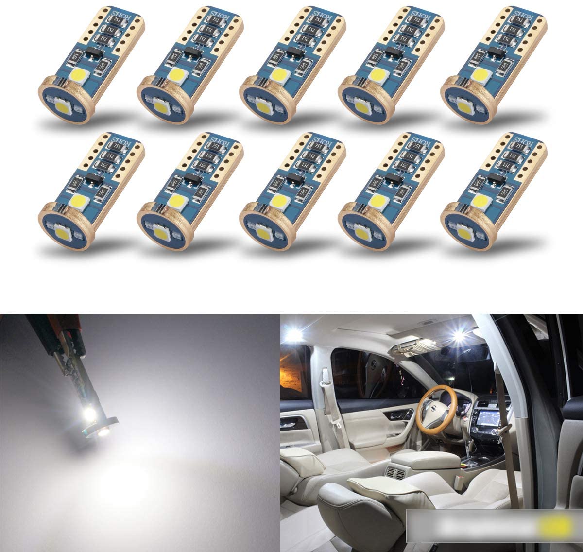 iBrightstar Newest Extremely Bright Wedge T10 168 194 LED Bulbs For Car Interior Dome Map Door Courtesy License Plate Lights,Xenon White