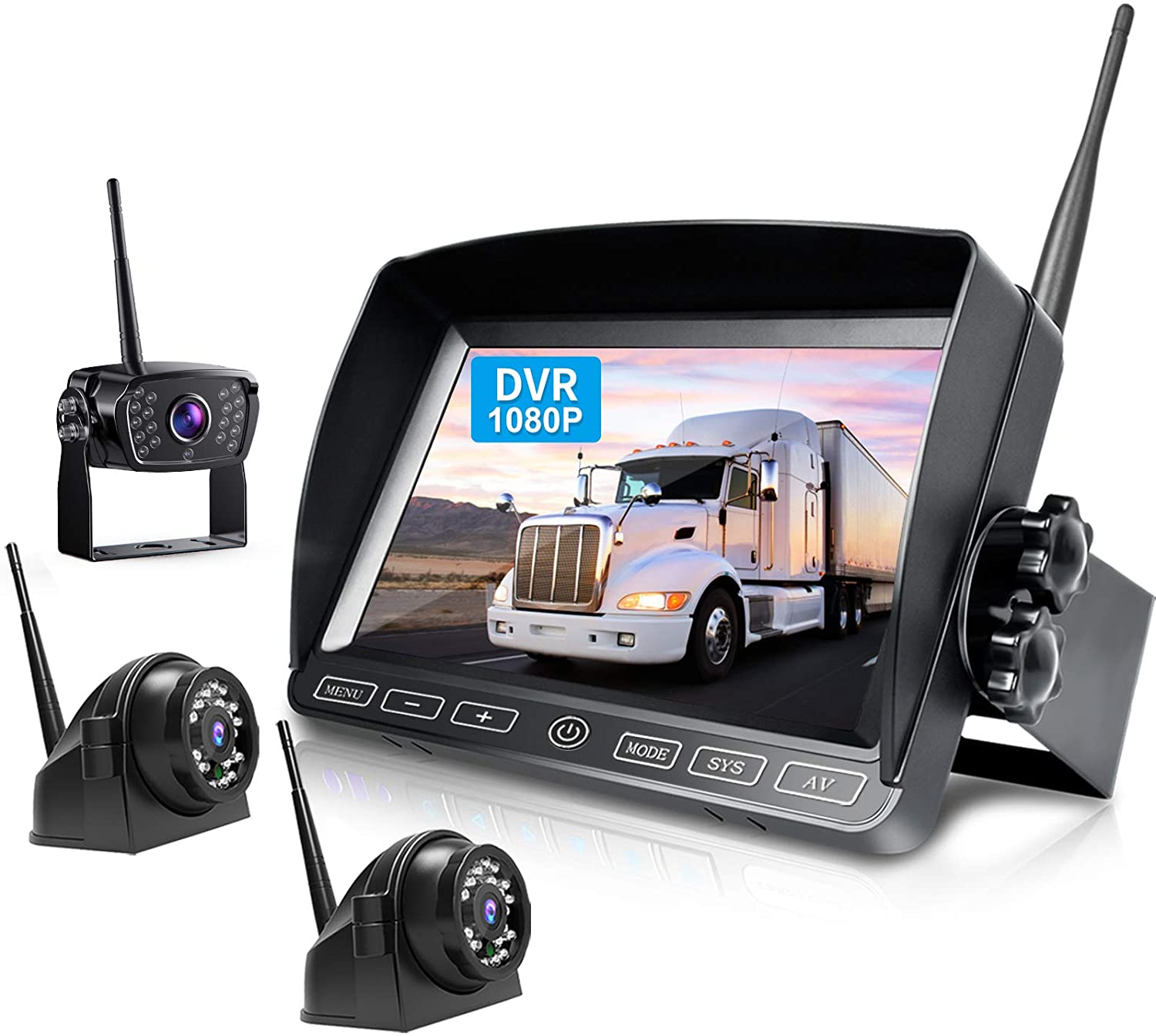 ZEROXCLUB Digital Wireless Backup Camera System Kit,HD 1080P & IP69 Waterproof Wireless Reverse Rear Side View Camera + 7’’ DVR Split Monitor with Touch Button for RV/Truck/Trailer/Bus/Pickup/Van-B3C