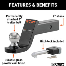 CURT 45142 Trailer Hitch Ball Mount with 2-Inch Trailer Ball & Hitch Lock, Fits 2-Inch Receiver, 7,500 lbs. GTW, 4-Inch Drop