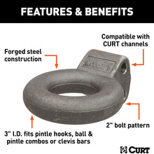 CURT 48660 Raw Steel Pintle Hitch Lunette Ring 3-Inch ID, 24,000 lbs, Channel Mount Required