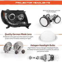 For Toyota Tacoma Pickup Black Bezel Dual Halo Ring Design Projector LED Replacement Headlights Lamps