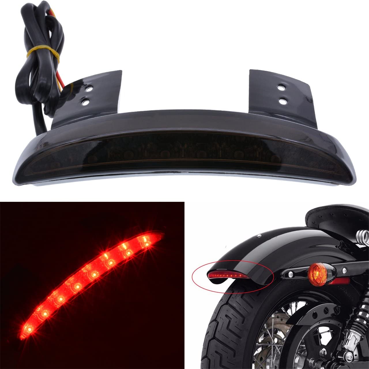 KATUR Smoke Chopped Fender Edge Motorcycle 8 LED RED Stop Running Brake Rear Tail Light for Harley Sportster XL 883N 1200N XL1200V XL1200X