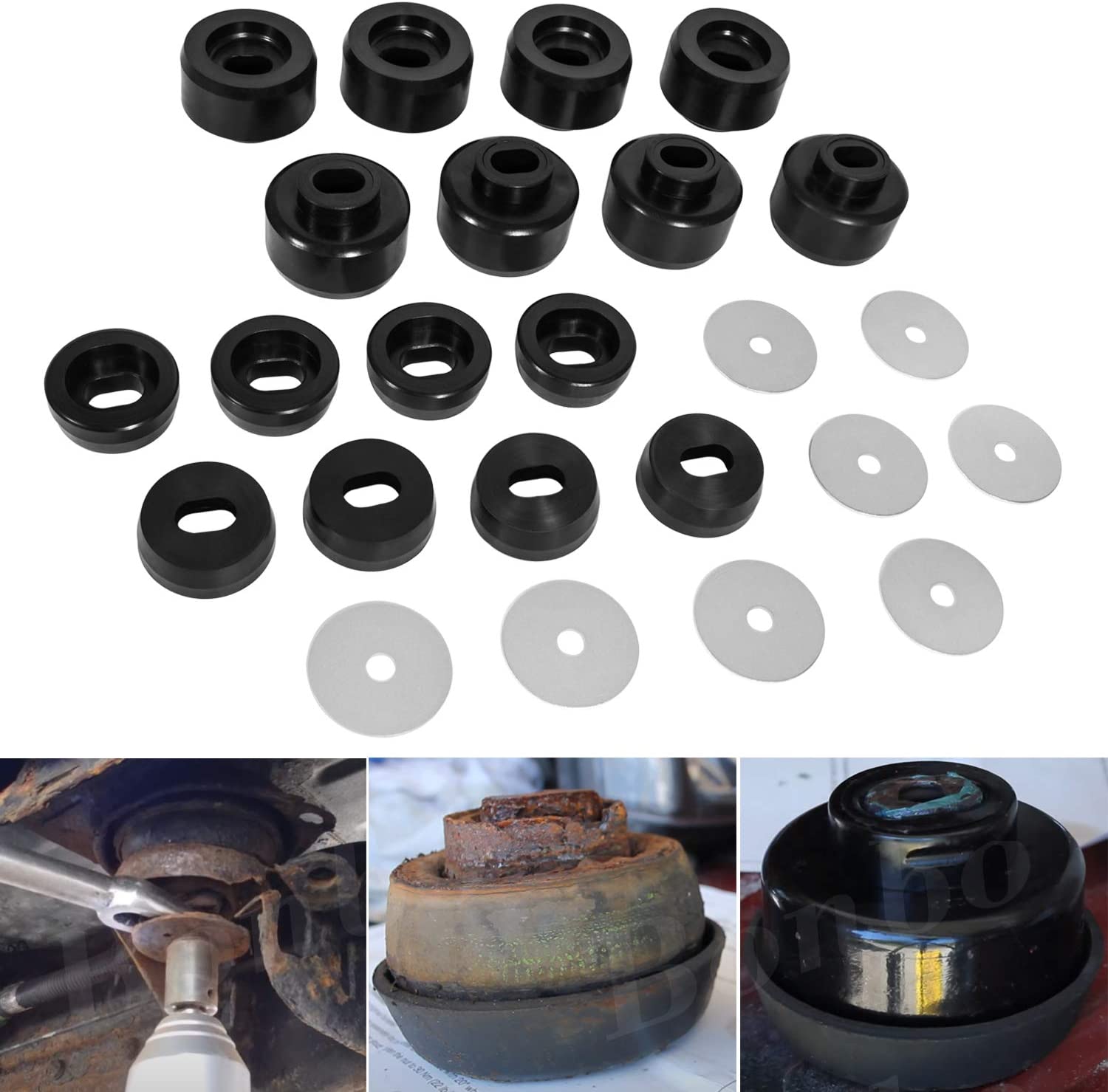 Bonbo 7-141 Body & Cab Mount Bushing Kit for 1999-2014 Chevy Silverado & Sierra 2WD/4WD (Black 16 Pcs)