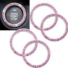 Anourney 4Pcs Pink Bling Car Decor Ignition Button Ring,Bling Car Accessories,Emblem Sticker 35 Pcs Crystal Sparkling Rhinestones for Engine Ignition Button, AC Control Knobs, Volume and Tune Knobs,