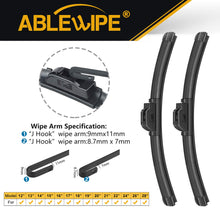 Windshield wiper baldes, 24" + 19" Winter Summer Bracketless Beam Wiper U J hook Beam Wiper Blades by ABLEWIPE NO. 1932-2 (set of 2)