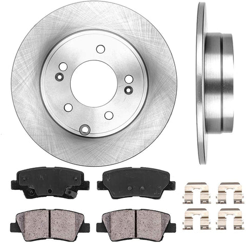 CRK12156 REAR 283 mm Premium OE 5 Lug [2] Brake Disc Rotors + [4] Ceramic Brake Pads + Clips