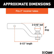 CURT 45332 Trailer Hitch Mount with 2-5/16-Inch Ball & Pin, Fits 2-Inch Receiver, 15,000 lbs, 4-Inch Drop