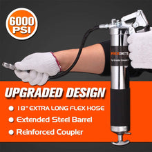 REXBETI Grease Gun, Pistol Grip Grease Gun Set with 18 Inch Flex Hose, Heavy Duty Steel Barrel, 2 Reinforced Coupler Included