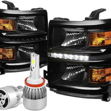 For Chevy Silverado Pair of GMT K2XX Black Housing LED Headlight W/Amber Signal + H8 LED Conversion Kit W/Fan