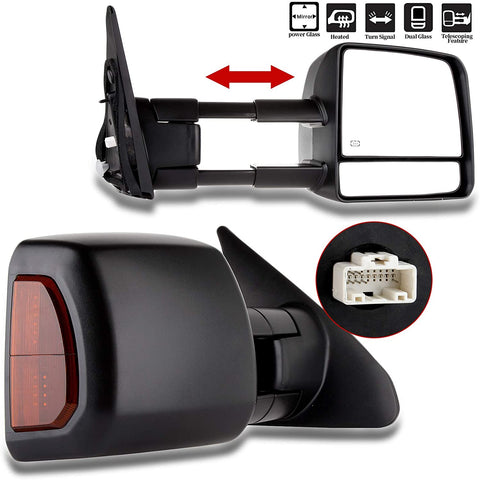 AUTOMUTO Towing Mirrors Fit For 2007-2016 For Toyota For Tundra Left Driver Right Passenger Tow Mirrors Power Adjusted Heated Black Housing Turn Signal Light Driver Side and Passenger Side