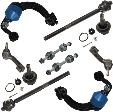 Detroit Axle - 10PC Front Upper Control Arms w/Ball Joints, Sway Bars, Inner and Outer Tie Rods for 2007 2008 2009 2010-2015 Ford Expedition/Lincoln navigator - [09-14 F-150 2WD]