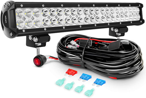 Nilight LED Light Bar 20Inch 126W Spot Flood Combo Led Off Road Lights with 16AWG Wiring Harness Kit-2 Lead, 2 Years Warranty