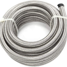 16 Feet 6AN AN6 3/8" Fuel Line Hose Braided Stainless Steel Oil Gas Fuel Hose CPE Synthetic Rubber Line Silver