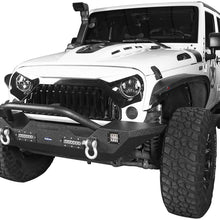 Hooke Road Front Bumper with Winch Plate & 4X LED Lights & D-Rings for 07-18 Jeep Wrangler JK & Unlimited
