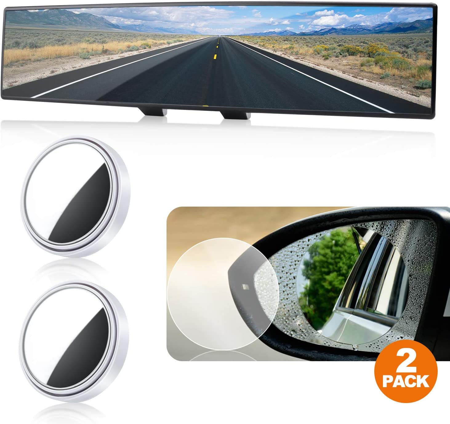 Wikomo Rear View Mirror, Convex Rearview Mirror Interior Clip on Wide Angle Rear View Mirror to Reduce Blind Spot Effectively