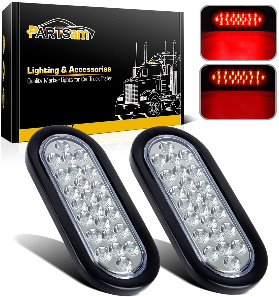 Partsam 2x Oval Brake Stop Tail Turn Sealed Marker Lights Flush Mount 6.3