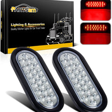 Partsam 2x Oval Brake Stop Tail Turn Sealed Marker Lights Flush Mount 6.3" Inch 24 LED Truck Trailer Boat Utility Clear Lens Red w/Rubber Grommet Waterproof 12V