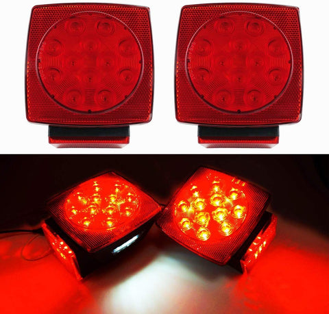 iBrightstar IP68 Waterproof Square Trailer Lights kit, Red Brake Stop Tail Running License LED Light Lamp for 12V Camper Truck RV Boat Snowmobile Marine Under 80