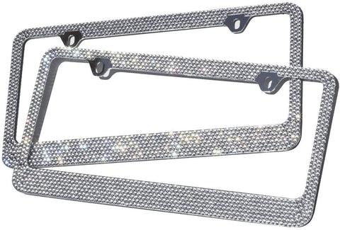 Motorup America Diamond Bling License Plate Frame (Pack of 2) Best for Front & Rear - Auto Accessories Fits Select Vehicles Car Truck Van SUV Bumper Cover - Sparkly Glitter Rhinestone Cute Tag Holder