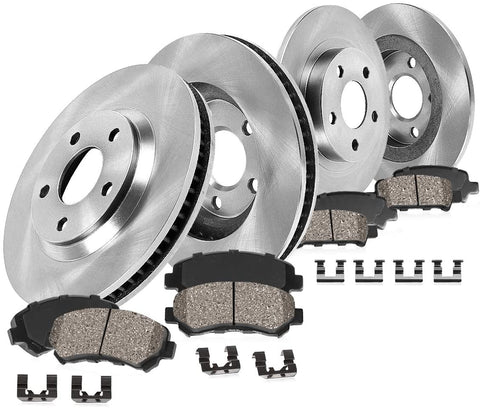 CRK13311 FRONT 275mm + REAR 283.8mm Premium OE 5 Lug [4] Rotors + [8] Ceramic Brake Pads + Clips [fit Hyundai Santa Fe]