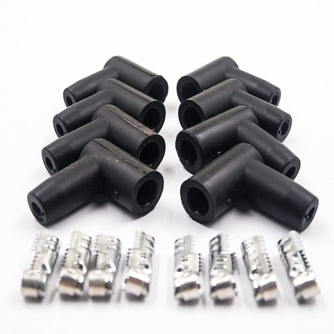 8 Set HEI Style Spark Plug Boot Terminal Kit Distributor Ignition Boot 90 Degree Connector Spark Plug Ignition Wire