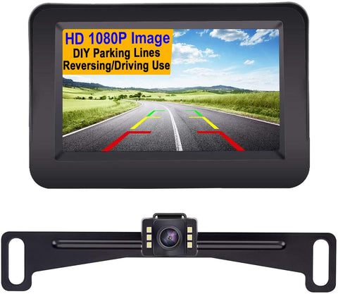 Yakry Y11 HD 1080P Vehicle Backup Camera with 4.3 Inch Monitor One Wire Kit for Reverse/Rear View License Plate Reverse Camera for Cars,SUVs,Pickups IP69 Waterproof Night Vision Guide Lines DIY