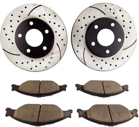 Atmansta QPD10030 Front Brake kit with Drilled/Slotted Rotors and Ceramic Brake pads for 1999 2000 2001 2002 2003 2004 Ford Mustang GT & Base