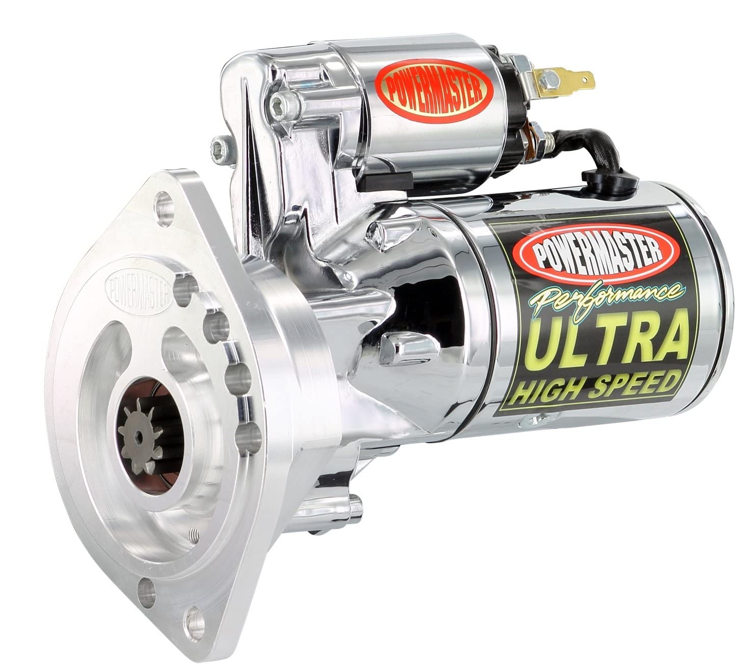Powermaster 19454 Chrome Alternator (Ultra HS [SB] with billet Black 2 Ear Mating All M/T with 164T Flywheel 3/8
