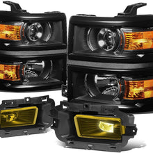 For Chevy Silverado 1500 Black Housing Amber Corner Projector Headlight + Amber Lens LED Fog Light + Switch
