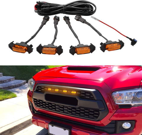 Seven Sparta Led Lights 4 PCS with Fuse for 2016-2018 Aftermarket Toyota Tacoma TRD PRO Grille (Amber Shell with Amber Light)