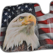 USA Patriotic American Eagle Flag Front Windshield Sun Shade - Accordion Folding Auto Sunshade for Car Truck SUV - Blocks UV Rays Sun Visor Protector - Keeps Your Vehicle Cool - 58 x 28 Inch