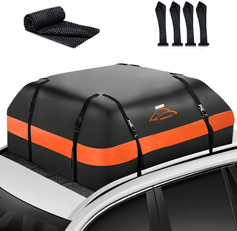 ISWEES Car Top Bag,Auto Cargo Carriers Roofbag Vehicle Truck Automotive Rooftop Luggage Storage Bag with/Without Rack,Waterproof Automobile Soft Roofbag for SUV Jeep Subaru Toyota Universal (Black)