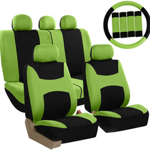 FH Group FB030GREEN-COMBO Seat Cover Combo Set with Steering Wheel Cover and Seat Belt Pad (Airbag Compatible and Split Bench Green)