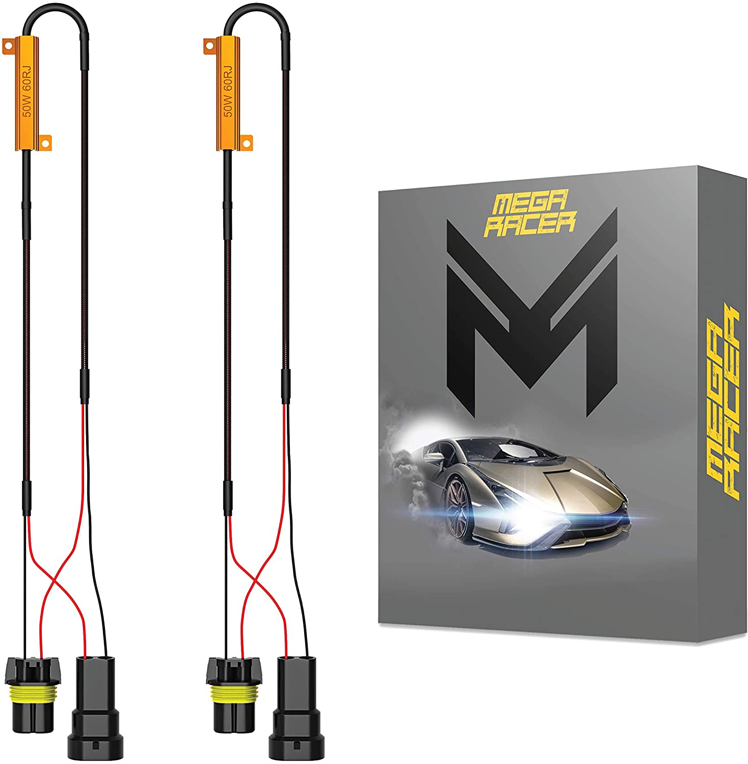 Mega Racer H11 LED Headlight Load Resistor - 50W 8 ohm - Dashboard Light Error Canceller and Flickering Resolution for LED Headlights - 2 Pieces