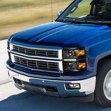 LED DRL Projector Headlight Assembly Compatible with Chevy Silverado 14-15 Headlamps with Black Housing Amber Corner