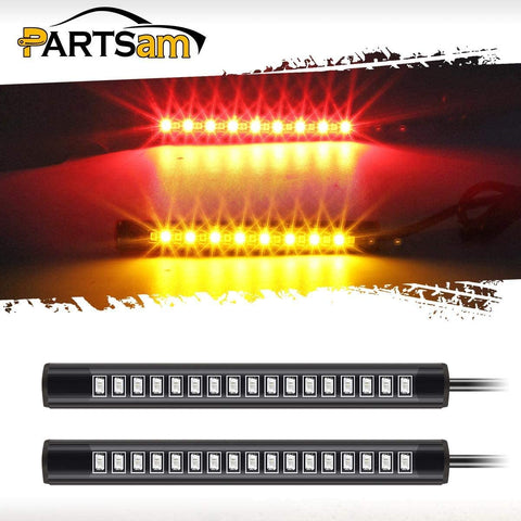 Partsam 2PCS 17LED Amber Red Motorcycle LED Turn Signal Tail Brake License Plate Light Flexible Indicator Running Light Strip for Motorcycle Bike ATV Scooter Car RV SUV