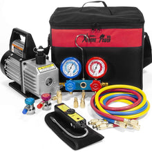 XtremepowerUS Premium 4CFM Air Vacuum Pump HVAC A/C Refrigeration Kit AC Manifold Gauge Case Set R134a Tap w/Leak Detector and Carrying Tote Bag