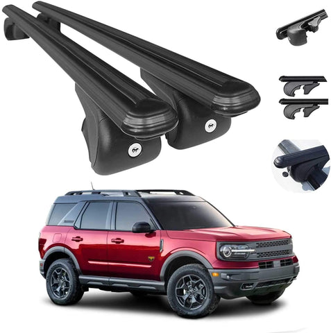 OMAC Auto Exterior Accessories Roof Rack Crossbars | Compatible with Ford Bronco Sport 2021| Aluminum Lockable Black Roof Top Cargo Racks | Luggage Ski Kayak Bike Snowboard Carriers Set 2 Pcs