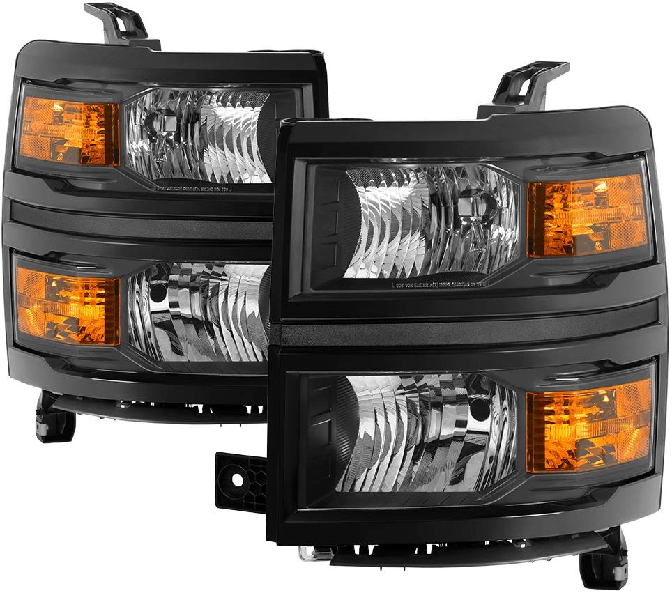 Jdragon for Chevy 14-15 Silverado 1500 Black Replacement Headlights Pair Set LT LTZ WT