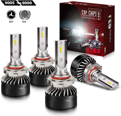 TURBO SII Extremely Bright 9005/HB3 High Beam 9006/HB4 Low Beam Combo LED Headlight Bulbs Conversion Kit, DOT Approved D6 Series CSP Chips Fog Light,12000LM 6000K Cool White (4Pack,2 sets,Black)